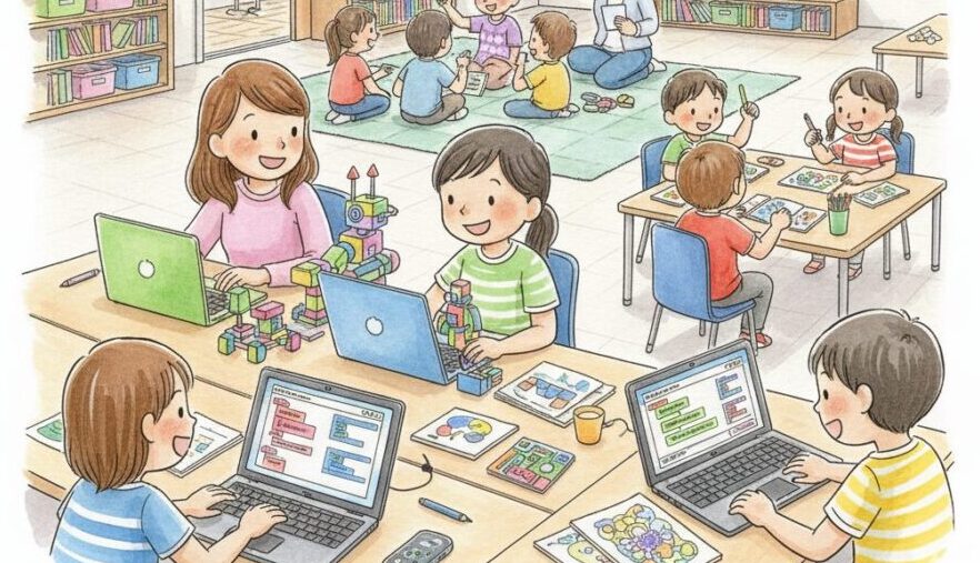 放課後に楽しく学ぶ子どもたちのイラスト